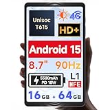 BNCF [Neues Android 15 2025] 8,7' Tablet, Unisoc T615 (8 Kerne), HD IPS 800x1340, 90Hz Reflex, 350Nits, Widevine L1, 5MP Kamera, 4G LTE, 2,4G/5G WiFi, BT5, 5500mAh, PD18W, 16GB+64GB (1TB TF)