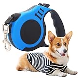 Einziehbar Hundeleine, Hochwertige Hundeleine, Hundeleine, 360° Verhedderungsfreier Leinenverlängerung, Hundeleine Ausziehbar mit Anti-Rutsch Griff, für Kleine, Mittlere und Große Hunde, Blau, 5 m