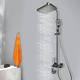 Duschsystem mit Armatur,4 in 1 Messing Duschset mit Regendusche, 3 Modus Wandmontiert Duschsäule Duschgarnitur mit LED-Anzeigebildschirm