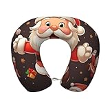KKLWEGU Memory Foam Reisekissen Weiches U-förmiges Nackenkissen Bequem Weihnachten Cartoon Weihnachtsmann Kopfstütze Kissen Reisezubehör für Schlafen Ruhe Flugzeug Auto und Büro