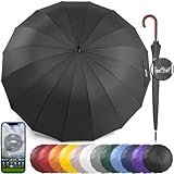 Royal Walk Groß XXL 54 inch Automatik Reise Golf Regenschirm für Damen und Herren Sturmfest Windsicher Leicht Klassisch für 2 Personen Holzgriff Wasserabweisend 16 Rippen Unisex 120cm