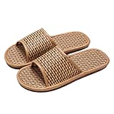 WIGSELBL Gewebte Rattan-Hausschuhe, leichte Leinen-Hausschuhe, Sommerschuhe, Strandschuhe, Frühlings-Rattan-Flip-Flops, flache Pantoffeln, Braun 2, EUR38-39