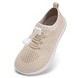 IceUnicorn Barfußschuhe Kinder Breite Zehenbox Knit Jungen Mädchen Hausschuhe Minimal Kleinkind Walking Schuhe Minimalistische Atmungsaktiv(Beige, 24EU Weit)