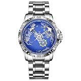 GLENAW Automatikuhren für Herren, drehbares Erdzifferblatt, mechanische Herrenuhr, Leuchtzeiger, 3 ATM wasserdichtes Stahlband Armbanduhren, 8683-Silberblau