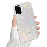 QUESPLE Kompatibel mit Samsung Galaxy S20 5G Hülle Transparent Glitzer Herz Muster für Frauen Mädchen Mode Weiche Langlebige Schlanke TPU Handyhülle, Hart PC Rückseite Kratzfest