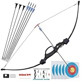 Bogenschießen Bogen und Pfeil für Teens Anfänger Longbow Kit 7 Pfeile 5 Zielgesicht Bogenschießen Recurve Bogen Set Hinterhof Spiele Geschenk für Outdoor-Sportarten
