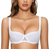 DOBREVA Damen Push Up BH Dirndl Bügel Balconette Spitzen BH Sexy Leicht Gepolstert Große Größen Weiss 95B