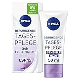 NIVEA Beruhigende Tagespflege 24h Feuchtigkeit LSF 15, parfumfreie Gesichtscreme für sensible Haut, zarte Tagescreme mit Traubenkernöl
