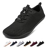 Geweo Barfußschuhe Herren Damen Sommer Bequeme Barfuss Schuhe Sneaker mit Breite Zehenbox für Sport Fitness Gym Schuhe Leicht Atmungsaktiv Turnschuhe Zero-Drop Solhe Barefoot Shoe Unisex Schwarz 42EU