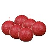 Bolsius Rustik Kugelkerze - Rot - 6 Stück - Ø 7.6 cm - Dekorative Kerze - Länge Brenndauer 25 Stunden - Unparfümierte - Natürliches Pflanzenwachs - Ohne Palmöl