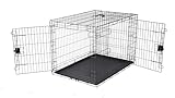 Amazon Basics Faltbar Zusammenklappbarer Hundekäfig aus Metalldraht mit Bodenschale, Doppeltür, Schwarz, L 107 x B 71 x H 76 cm