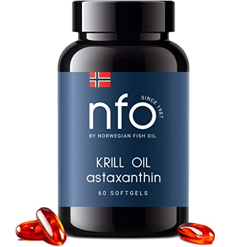 NFO OMEGA-3 KRILL OIL Astaxanthin [60 Kapseln] Hergestellt in Norwegen Hochdosiert Krillöl, mit Fischöl und hochdosiertem EPA & DHA als Astaxanthin & Phospholipide Bio-Komplex aus Wildfisch und Krill