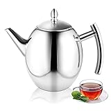 Shoze Edelstahl Teekanne mit Siebeinsatz 1.5L Teebereiter Tragbar Teekrug mit handhaben für Teekrug Camping Reisen Büro Sich Ausruhen (Silber)