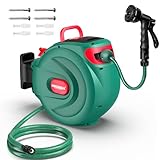 HICHIKA Schlauchtrommel Gartenschlauch 20m – Schlauchbox für die Wandhalterung, Automatische Verriegelung und Aufrollung, 8-Stufiger Sprühdüse, 180°Schwenkbare Schlauchaufroller