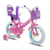 JOYSTAR Stitch Daisy 14 Zoll Kinder Fahrrad für 3-5 Jahre Mädchen. 14 Zoll Räder Mädchen Fahrrad mit Puppensitz & Bike Streamers & Stabilisatoren, lila