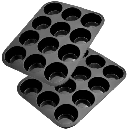 Belmalia 2x Silikon Muffinform für 12 Muffins, Muffinblech, Antihaftbeschichtet, Cupcakes, Brownies, Kuchen, Pudding Schwarz