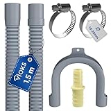 VIOKS Set Flexibler Abwasserschlauch Spülmaschine 1,5 Meter 19/22mmØ + 2x Klemmen Schlauchschellen Edelstahl 18-28mmØ + 1x Schlauch Verbindungsstück + 1x Haltebogen - Ablaufschlauch Waschmaschine Set