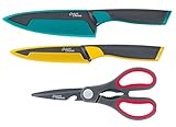 Tefal Chefclub by Kochmesser 15 cm, Küchenmesser 12 cm, 3-in-1-Küchenschere, integrierter Nussknacker und Flaschenöffner, Klinge aus Titanstahl, Antihaftbeschichtung, Klingenschutz K172S305