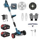 Elektrischer Motorsense, kabellos, 21 V, Rasentrimmer, kabellos, mit 2 x 3,0 Ah Akku und 3 Arten von Klingen, abnehmbare Rollen, Teleskopstange, 600 W bürstenloser Motor, LED-Anzeige