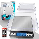 PORTENTUM Küchenwaage Digitale Profi (Hochpräzise 0.01g-500g)- Feinwaage mit LCD Display und 2 Batterien, Briefwaage Abstellautomatik und Tara, Kitchen Scale Klein mit 6 Maßeinheit