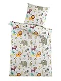 Kinderbettwäsche Kleinkinder Bettwäsche komplett Set Bettbezug 135x200 & Kissenbezug 80x80 aus Mikrofaser Öko-Tex Standard für Jungen und Mädchen Tiere Safari Dschungel