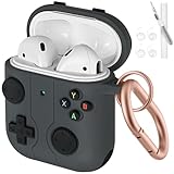 AXFEE AirPods 2nd/1st Hülle Schutzhülle mit Reinigungsset, Airpods 2/1 Hülle, Silikon Schutzhülle mit Karabiner für AirPod 2/1 Ladehülle, Vordere LED Sichtbar, Grau(Weiche Silikon)