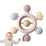 Baby-Beißring - Anti-Drop-Silikon-Beißspielzeug mit Holzring,Beißring aus Holz in Form eines Blumenruders, Baby-Molar-Stick, beruhigendes Spielzeug, einfach zu halten Pewell