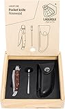Laguiole Style de Vie Taschenmesser mit Wetzstahl & Ledertasche, Pakkaholz, mit Geschenkbox