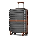 KONO Koffer Reisekoffer Trolley Koffer mittelgroß von ABS+PC Hartschalenkoffer mit Zwillingsrollen und Zahlenschloss(Grau/Braun, 66cm)