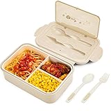 BIBURY Lunch Box, Bento Box, Brotdose mit 3 Fächern und Besteck, Auslaufsicher Brotzeitbox Kühlschrank Spülmaschinenfest Mikrowellengeeignet, Brotdosen für Schule Arbeit Picknick Reisen (Braun)