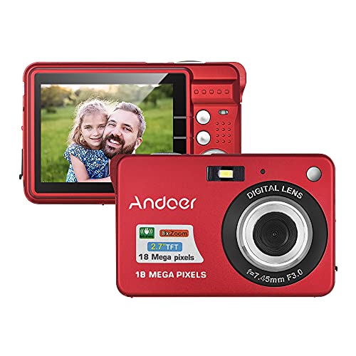 Andoer Digitalkamera, 18M 720P HD Kamera Digital Video Camcorder mit 2 Stück Akkus 8X Digital Zoom Anti-Shake 2,7 Zoll LCD Kamera für Erwachsene/Senioren/Kinder/Teens