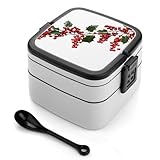 YTLKGFP Bento Box Doppelschichtige Bento Box Stechpalmenbeerzweige bedruckte Lunchbox wiederverwendbar auslaufsicher Lunchbox für Essen, Arbeit, Picknick