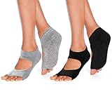 ZLLkeji Yoga Socken für Damen Rutschfeste Zehenlos Pilates Socken Atmungsaktiv Stoppersocken für Zuhause Workout Sport Ballett Tanz Trampolin Krankenhaus 35-42 2 Pairs Black Grey