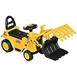 HOMCOM Sitzbagger, Aufsitzbagger mit Schaufel, Stauraum, Trettraktor mit Sound-Effekten, Hupe, Kinderbagger, Rutschauto für Kinder 3-4 Jahre, 83 x 27 x 39 cm, Gelb+Schwarz