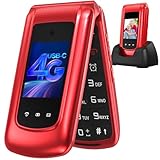 4G Klapphandy Seniorenhandy mit Großen Tasten Handy, Dual-SIM Flip Mobiltelefon mit Ladestation | SOS Notruffunktion | Kurzwahl | Taschenlampe | FM-Radio | 2,4+1.77 Zoll Dual Farbdisplay | Rot