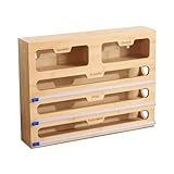 DYOUEN 5in1 Folienspender Holzspeicherbox Mit Cutter Frischhaltefolie Abroller Aufbewahrungskiste Frischhaltefolienschneider für Küchenschublade