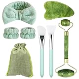 HTTDSLF Gua Sha Jade Roller Set Jade Gua Sha Stein Set, Jade Massageroller Gesichtsmassagegerät Gesichtsroller Massagewerkzeug, Gesichtsmassage Roller für Augenschwellungen Hautstraffung Face Massager