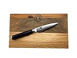 KAI Shun Messer DM-0700 Angebotsset – Damastmesser mit 9cm Klinge – handliches Officemesser ideal zum Schälen & Zerkleinern + 25x15 cm Schneidebrett aus Weinfassholz