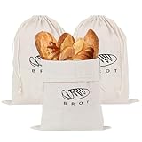 3 Stück Brotbeutel Leinen, Brotbeutel Aufbewahrung Frischhalten Wiederverwendbare Brot Aufbewahren, Beste Aufbewahrung Für Brot mit Kordelzug für Frisch Gebackenes, Selbstgebackenes Brot (40 x 30cm)