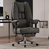 EXCEBET Bürostuhl Ergonomisch, Chefsessel mit Hoher Rückenlehne, Verstellbaren Armlehnen und Breitem Sitz, PU Leder Drehstuhl, Höhenverstellbar Schreibtischstuhl, Belastbar bis 200 kg (GRAU)