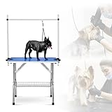 MBBTAG Hundepflegetisch Höhenverstellbar Klappbar Arbeitstisch Trimmtisch für Hunde mit Ablagekorb Maximale Tragkraft 150 kg Geeignet für Kleine und Mittelgroße Haustiere(Blau)