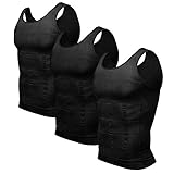 Odoland Unterhemd Herren Shapewear 3er Pack Kompressionsshirt Bauchweg Shirt Herren Body Shaper Tank Tops - Schwarz (Groß)
