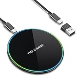 15W Induktive Ladestation für Samsung Galaxy S25 Ultra/S24/S23/S22/S21, Wireless Charger für iPhone 16/15/14/13/12, Kabelloses Ladegerät Handy Qi Ladestation Fast Wireless Charger Induktionsladegerät