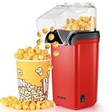 YASHE Popcornmaschine, 1200W Heißluft Popcorn Maker, Elektrische Popcorn Maschinen, One-Touch-Bedienung, 2 Minuten, Gesund ohne Fett & Öl, Rot