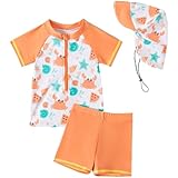TOKYMOON 3tlg Kleinkind Baby Jungen Badeanzug Bademode + Badeshorts mit UV-Schutz Dinosaurs Hai Druck Rash Guards Schwimmanzug