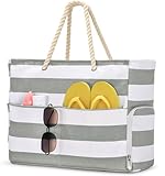 oscaurt Strandtasche Groß Wasserdicht Shopper Tasche Damen Streifen Beach Tote Bag mit Reißverschluss Umhängetasche Einkaufstasche Handtasche Sporttasche Damen Geschenke für Frauen