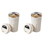 Bsowte Smart-Flasche für Kaffee, LED-Temperaturanzeige, Thermobecher, isolierter Becher, Kaffeetasse, Weiß, 2 Stück