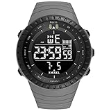 HFWXYSA Multifunktional Outdoor Herren Sport Uhren LED Elektronik Digital Doppelte Zeit Countdown Alarm Stoppuhr Taktik Militär Armbanduhr 50M Wasserdicht,Grau