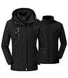 donhobo Damen Outdoor 3-in-1 Skijacke Zweiteilige Winterjacke mit Fleecejacke Winddicht Wasserdicht Freizeitjacke Warm Mantel Jacke mit Kapuze Schwarz XL