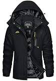 KEFITEVD Skijacke Damen Atmungsaktiv Winddicht Verdickt Fleecejacke Herbst Winter Jacke Winterparka mit Reißverschlusstaschen Bergsteigerjacke für Skifahren Schwarz XL